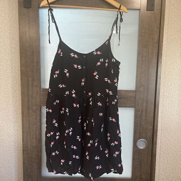 Levi's Summer Womens M Black Palm Tree Island Sun Gulls Baby Doll Strap Dress